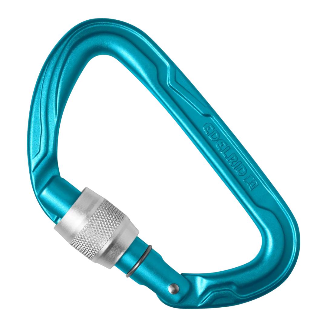 Mosquetão D Assimétrico Trava Rosca Gatilho Keylock 22kN Pure Screw III Edelrid Azul CE EN