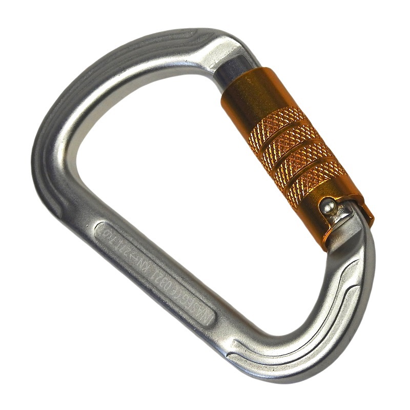   Mosquetão HMS Pera Trava Automática Tripla Keylock 27kN Alumínio Polido com Trava Amarela CE 0321