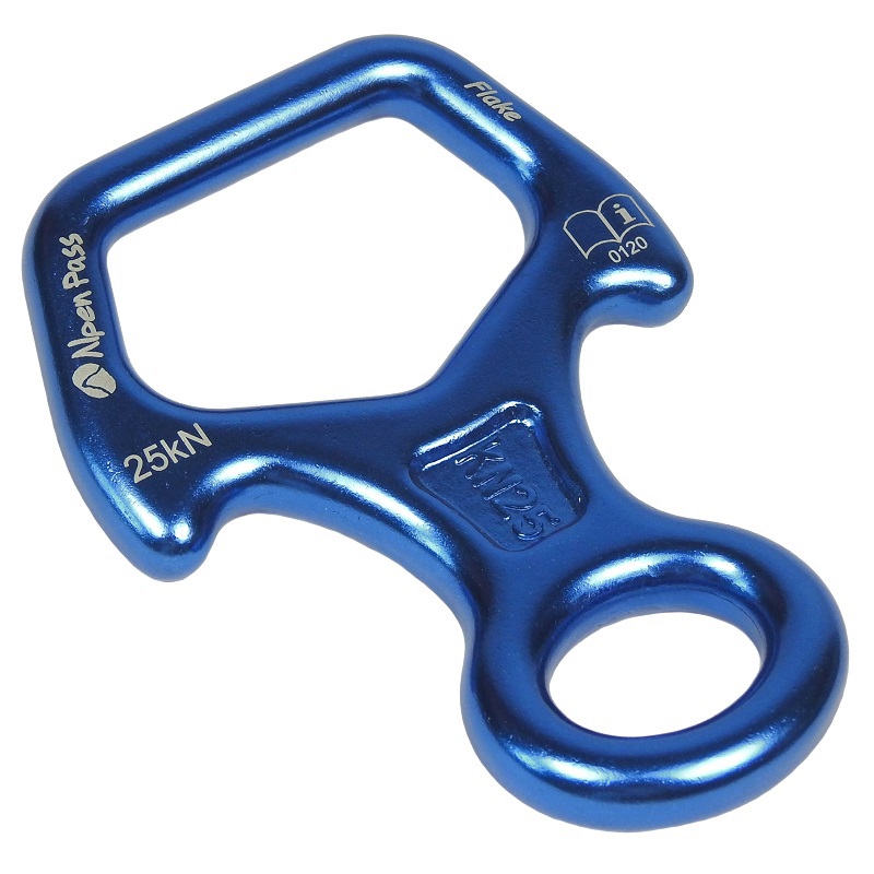 Freio Oito (Freio 8) Mini Curvo Alumínio Com Abas FLAKE 25kN Azul