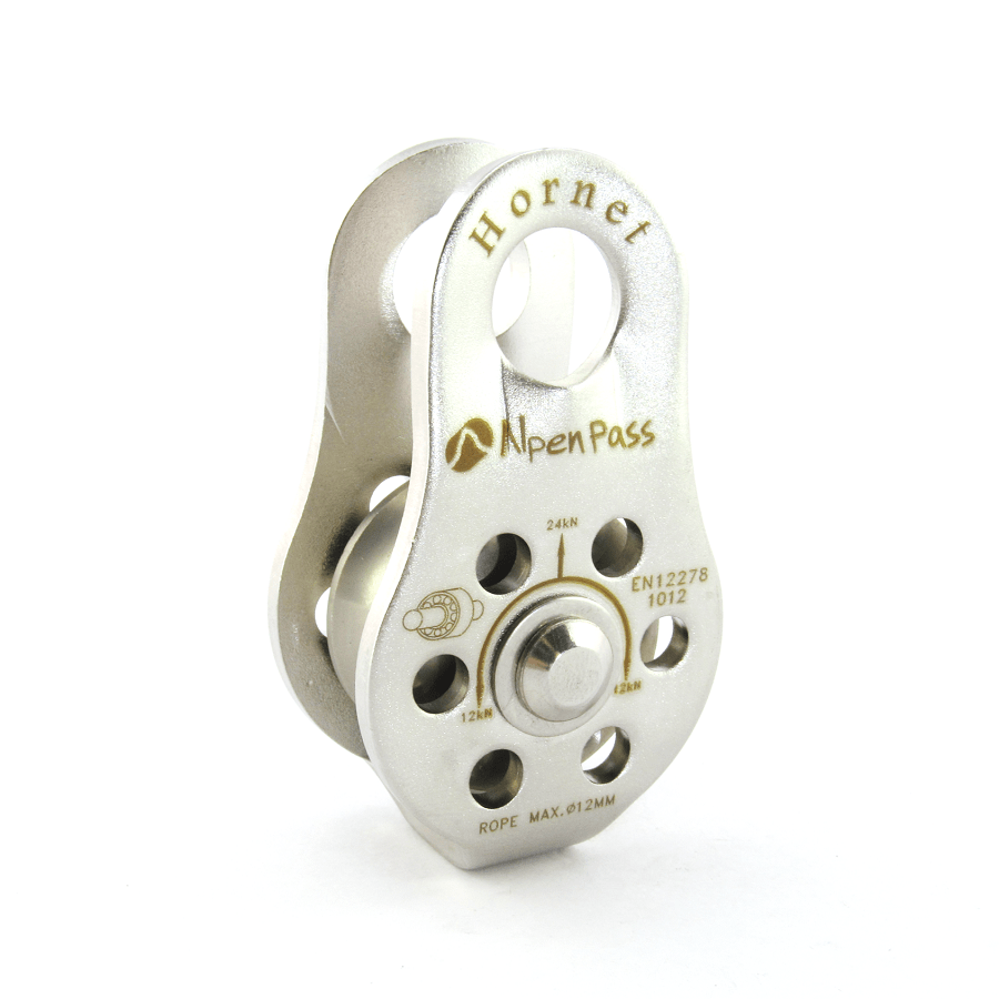 Polia Simples Placas Fixas Inox Rolamentada 24kN Corda e Cabo de Aço HORNET