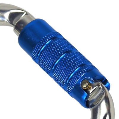   Mosquetão Oval Alumínio Trava Automática Tripla 25kN Gatilho Keylock Polido com Azul CE 0321