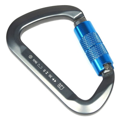 Mosquetão D Assimétrico Trava Automática Gatilho Keylock Cinza e Azul MONK T 36kN EN