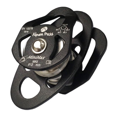 POLIA DUPLA LATERAL OSCILANTE PEQUENA PARA CORDAS ATÉ 12MM ROLAMENTADA 28kN MINIMAX