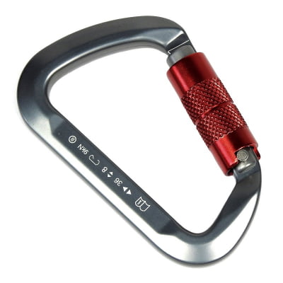 MOSQUETÃO D ASSIMÉTRICO TRAVA AUTOMÁTICA GATILHO KEYLOCK CINZA E VERMELHO MONK T 36KN EN