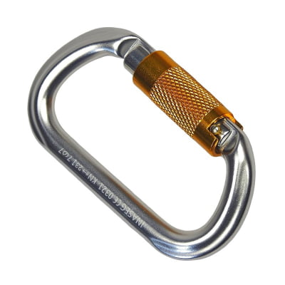   Mosquetão Oval Trava Automática Dupla Keylock 23kN Alumínio Polido com Trava Amarela