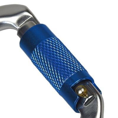   Mosquetão D assimétrico alumínio 25kN trava automática dupla keylock polido com trava azul CE 0321