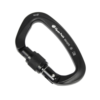 Mosquetão D Assimétrico Trava Rosca Gatilho Keylock 28kN EN WOLF Preto