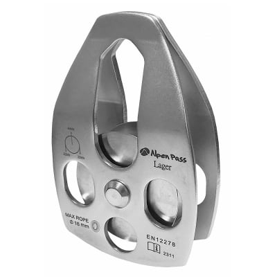 Polia Simples Oscilante Inox Corda e Cabo de Aço até 16mm  Rolamentada 44kN LAGER